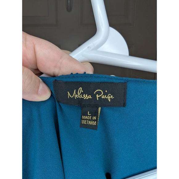 Melissa Paige Blouse 3/4 Sleeve Lined Fringe Dark Teal Women's Large EUC - Picture 6 of 7